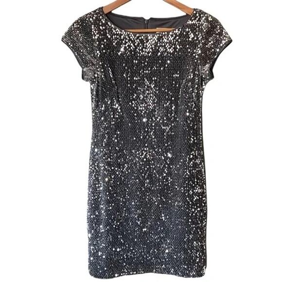 Eliza J Mirror Sequin Velvet Sheath Dress Size 4 Petite - Picture 9 of 16
